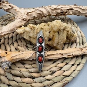 Vintage Navajo Red Coral “ Coy “ Ring Sz 8